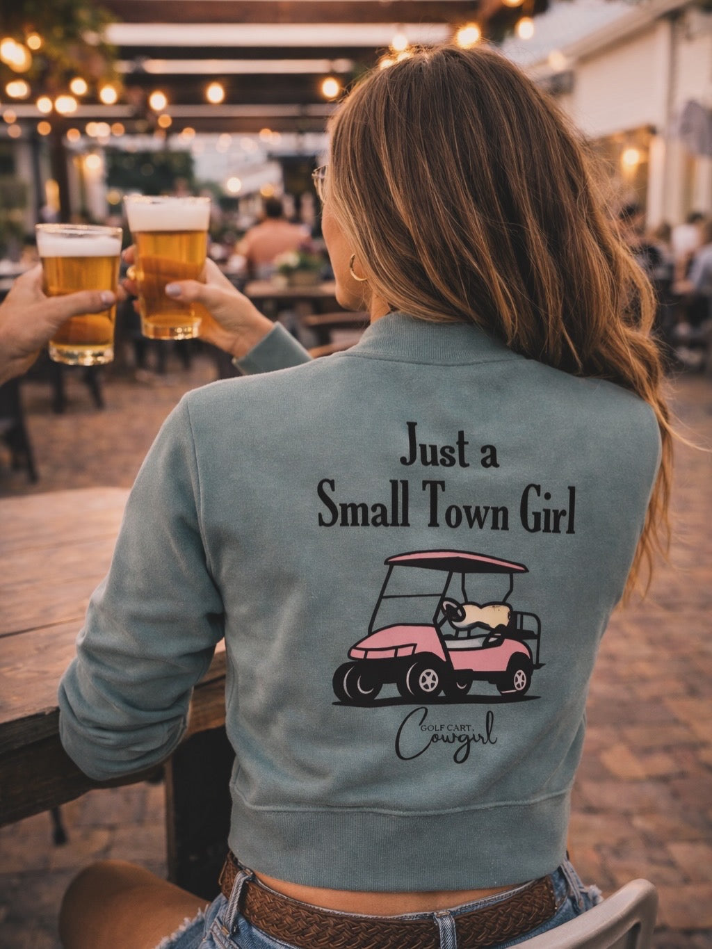 Just a Small Town Girl -  1/2 zip cropped sweatshirt